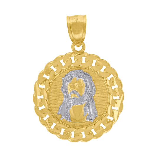 10K Two-Tone Gold Unisex Diamond-Cut Jesus Religious Charm Pendant