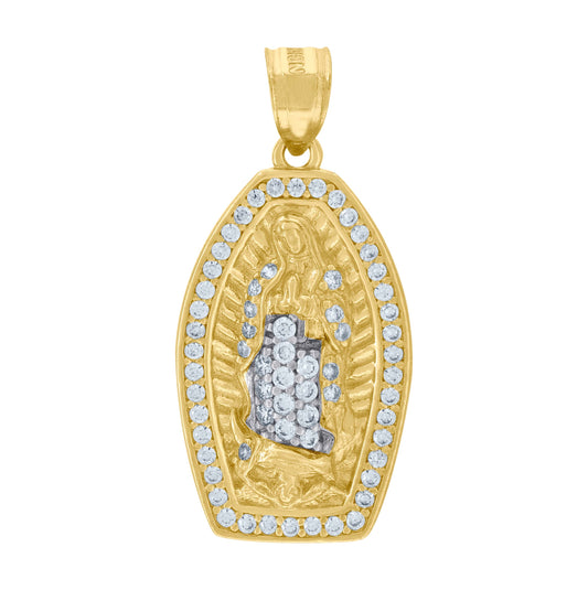 10K Two-Tone Gold Unisex Cubic Zirconia Cubic-Zirconia Lady Of Guadalupe Religious Pendant