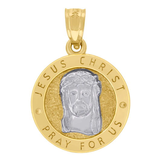 10K Two-Tone Gold Unisex Textured Jesus Christ Pray For Us Religious Charm Pendant