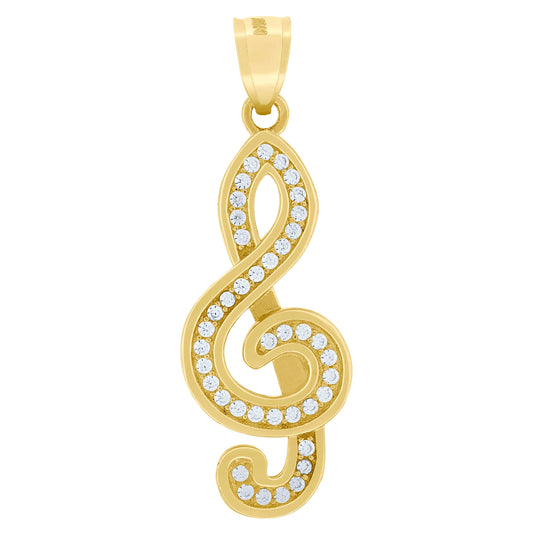 10K Yellow Gold Mens Cubic Zirconia Treble Clef Musical Knot Charm Pendant