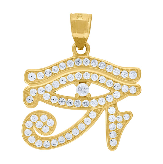 10K Yellow Gold Mens Cubic Zirconia Eye Of Horus Charm Pendant