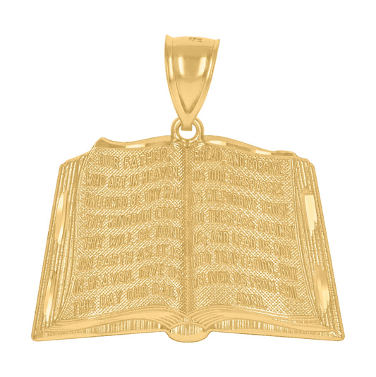 10K Yellow Gold Unisex Diamond-Cut Religious Book Charm Pendant