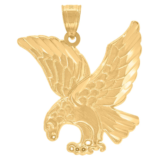 10K Yellow Gold Mens Diamond-Cut Textured Flying Eagle Bird Charm Pendant