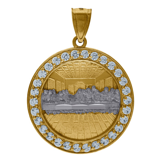 10K Two-Tone Gold Mens Cubic Zirconia Last Supper Medallion Religious Charm Pendant