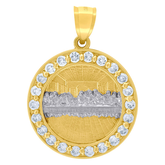 10K Two-Tone Gold Unisex Cubic-Zirconia Last Supper Religious Round Medal Pendant