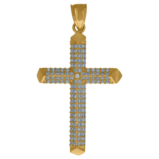 10K Yellow Gold Unisex Cubic Zirconia Cross Religious Pendant