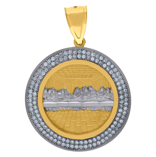 10K Two-Tone Gold Men Cubic-Zirconia Religious Last Supper Medallion Charm Pendant