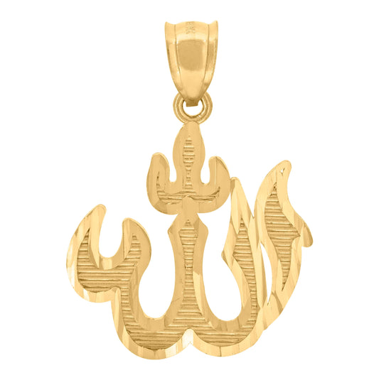 10K Yellow Gold Unisex Diamond-Cut Textured Allah Religious Charm Pendant