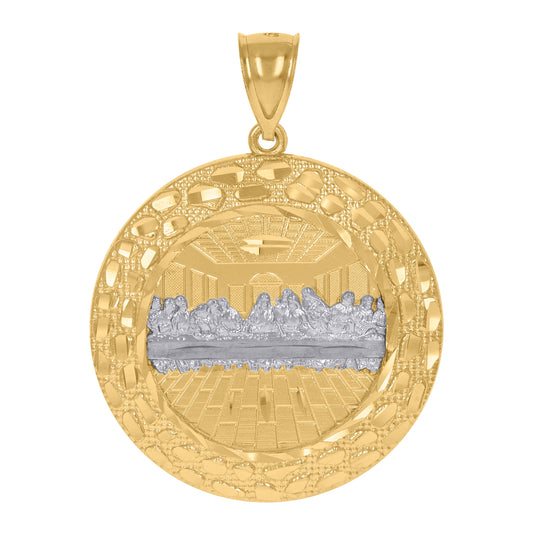 10K Two-Tone Gold Unisex Diamond-Cut Last Supper Religious Round Medal Pendant