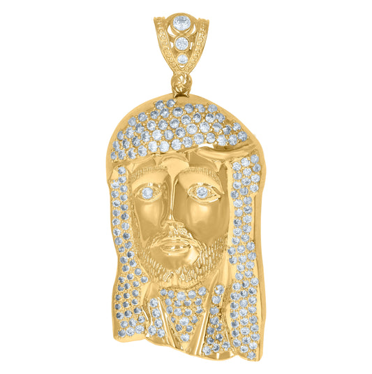 10K Yellow Gold Mens Cubic-Zirconia Jesus Religious Charm Pendant