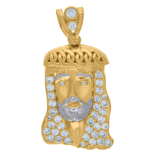 10K Two-Tone Gold Mens Cubic Zirconia Jesus Religious Charm Pendant