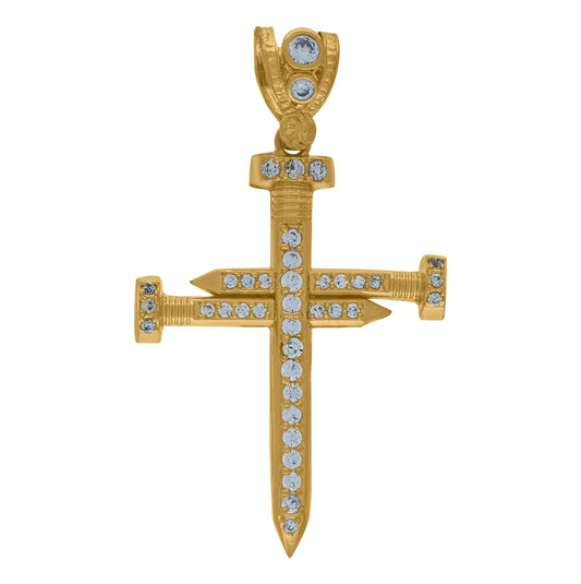 10K Yellow Gold Mens Round Cubic-Zirconia Nail Cross Religious Charm Pendant
