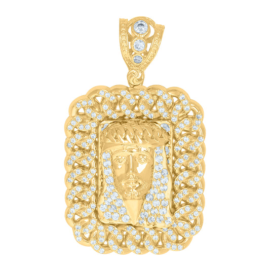 10K Yellow Gold Mens Cubic-Zirconia Jesus Religious Cuban Link Charm Pendant