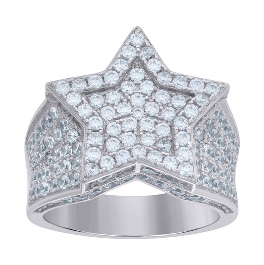 Sterling Silver Mens Cubic-Zirconia Star Cluster Fashion Bridal Anniversary Wedding Engagement Band Ring