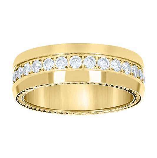 Yellow Tone Stainless Steel Mens Cubic Zirconia Size-11 Comfort-fit Fashion Band Ring