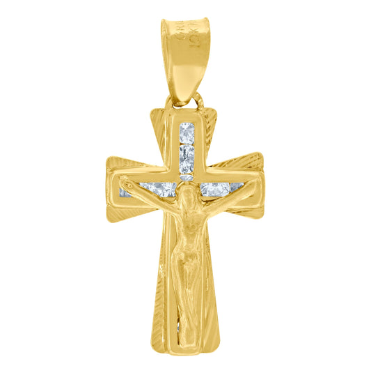10K Yellow Gold Unisex Cubic Zirconia Cubic-Zirconia Crucifix Cross Religious Charm Pendant