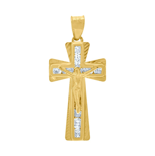 10K Yellow Gold Unisex Cubic Zirconia Cubic-Zirconia Crucifix Cross Religious Charm Pendant
