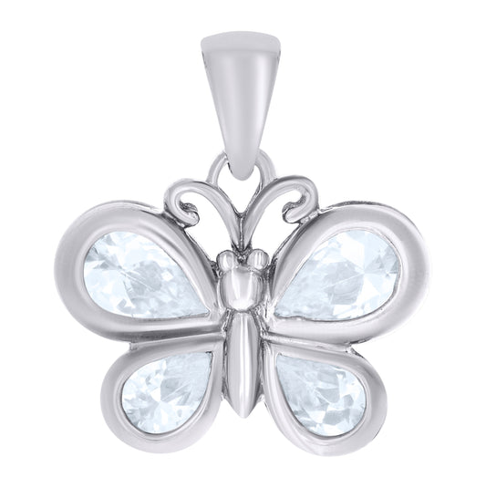 Sterling Silver Women Pear Cubic-Zirconia Butterfly Fashion Charm Pendant