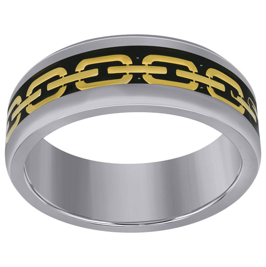 Titanium Black Yellow Tone Chain Comfort Fit Bridal Anniversary Engagement Wedding Band 8mm Sizes 8 - 13
