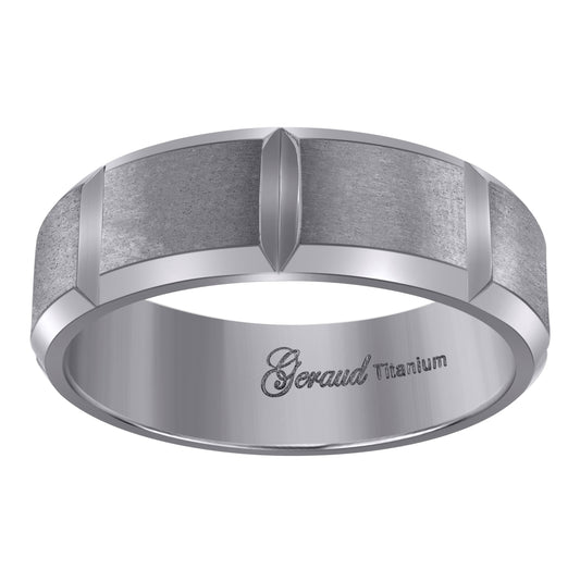 Titanium Mens Brushed Center Beveled Edge Comfort Fit Bridal Anniversary Engagement Wedding Band 7mm Sizes 8 - 13