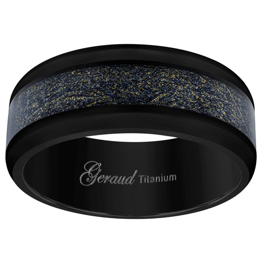 Titanium Black Mens Meteorite Inlay Comfort Fit Bridal Anniversary Engagement Wedding Band 8mm Sizes 8 - 13
