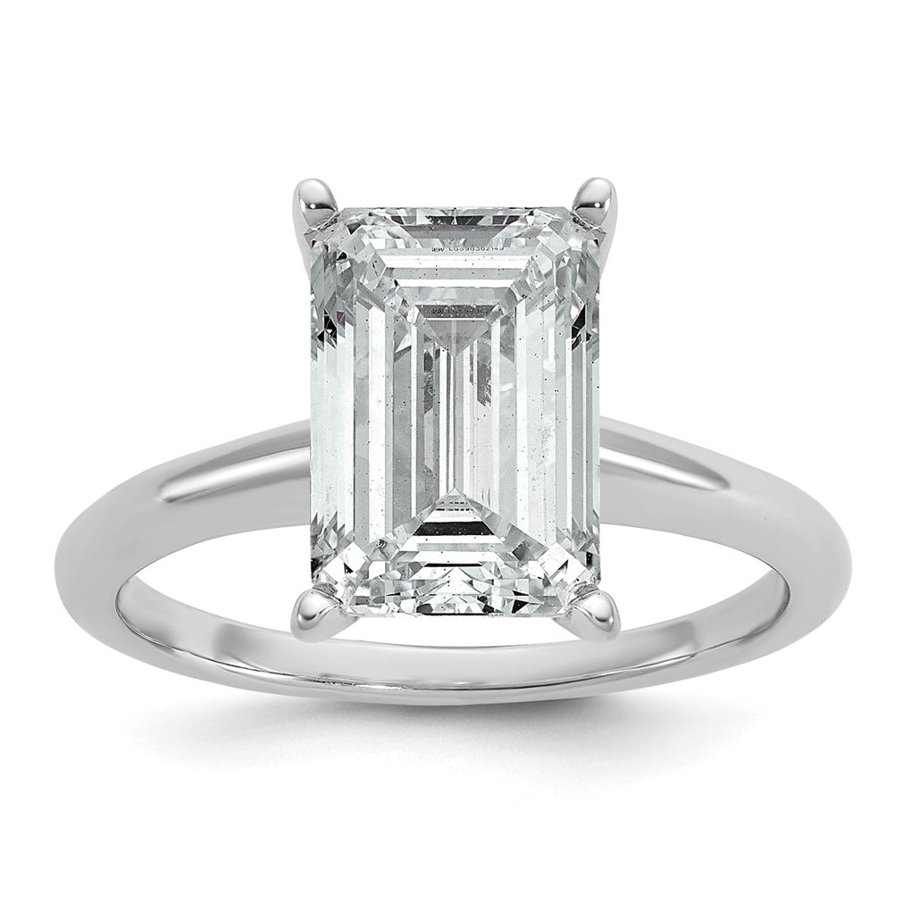 14K Two-Tone Or White Gold Certified Lab Grown Diamond VS+ F+ Emerald Solitaire Complete Engagement Ring