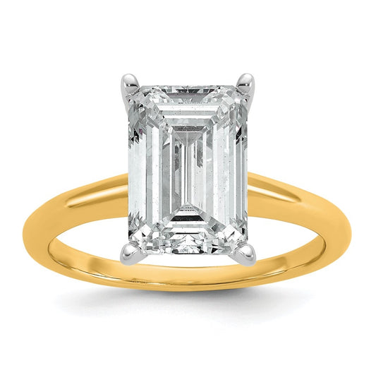 14K Two-Tone Or White Gold Certified Lab Grown Diamond VS/SI+ G+ Emerald Solitaire Complete Engagement Ring