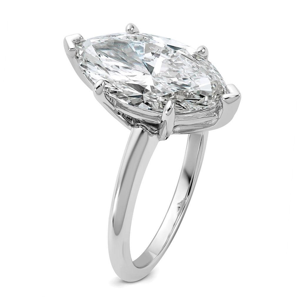 14K Two-Tone Or White Gold Certified Lab Grown Diamond VS+ F+ Marquise Solitaire Complete Engagement Ring
