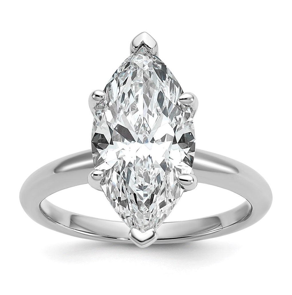 14K Two-Tone Or White Gold Certified Lab Grown Diamond VS+ F+ Marquise Solitaire Complete Engagement Ring