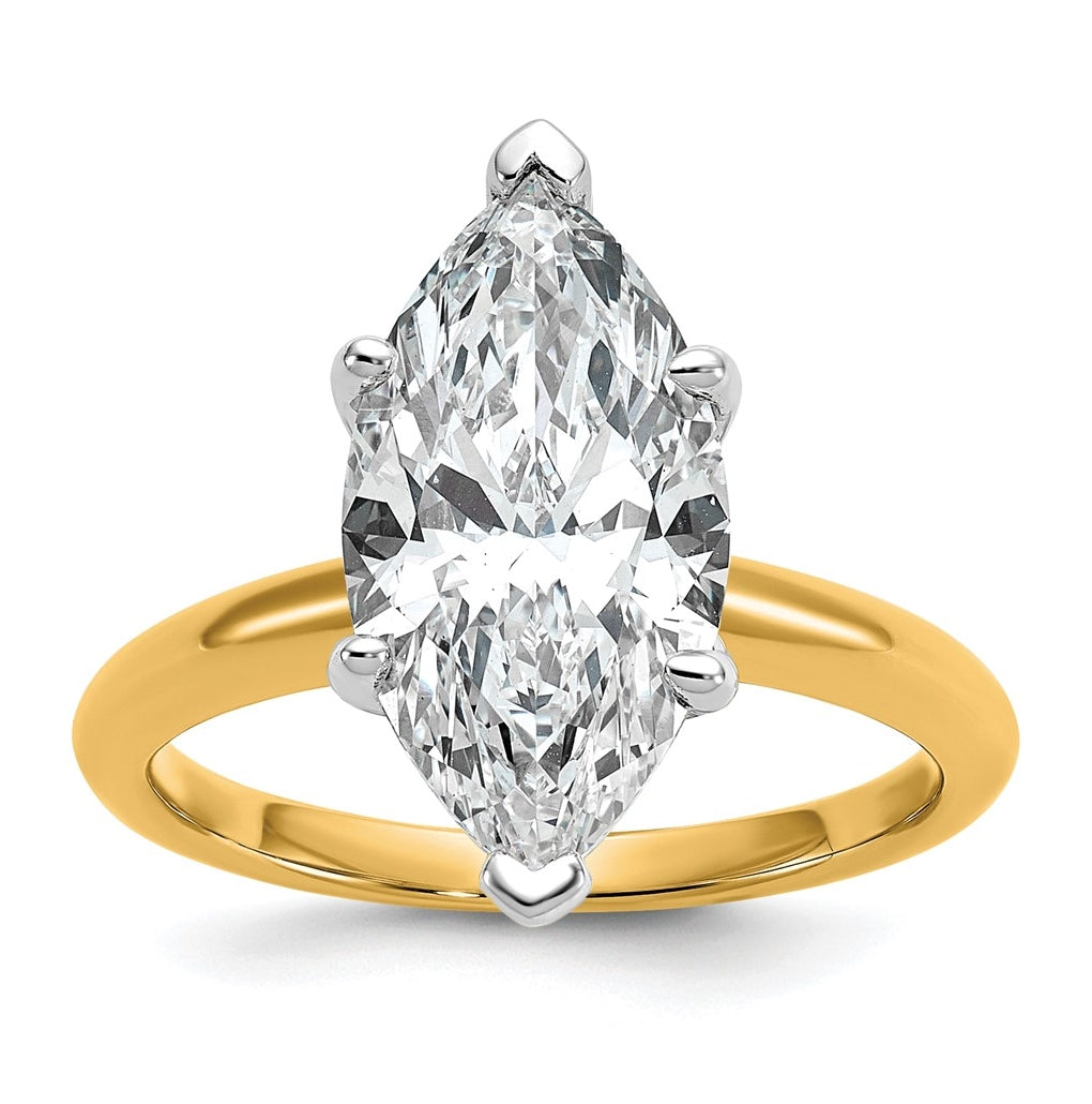 14K Two-Tone Or White Gold Certified Lab Grown Diamond VS/SI+ G+ Marquise Solitaire Complete Engagement Ring