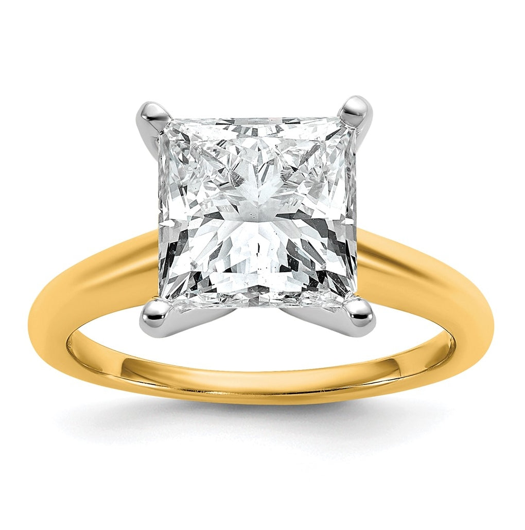 14K Two-Tone Or White Gold Certified Lab Grown Diamond VS/SI+ G+ Princess Complete Solitaire Engagement Ring