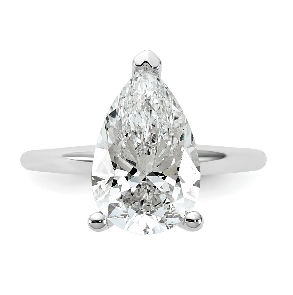 14K Two-Tone Or White Gold Certified Lab Grown Diamond VS/SI+ G+ Pear Solitaire Complete Engagement Ring