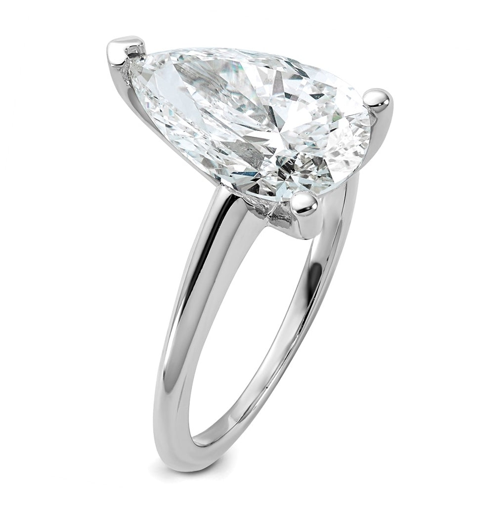 14K Two-Tone Or White Gold Certified Lab Grown Diamond VS+ F+ Pear Solitaire Complete Engagement Ring