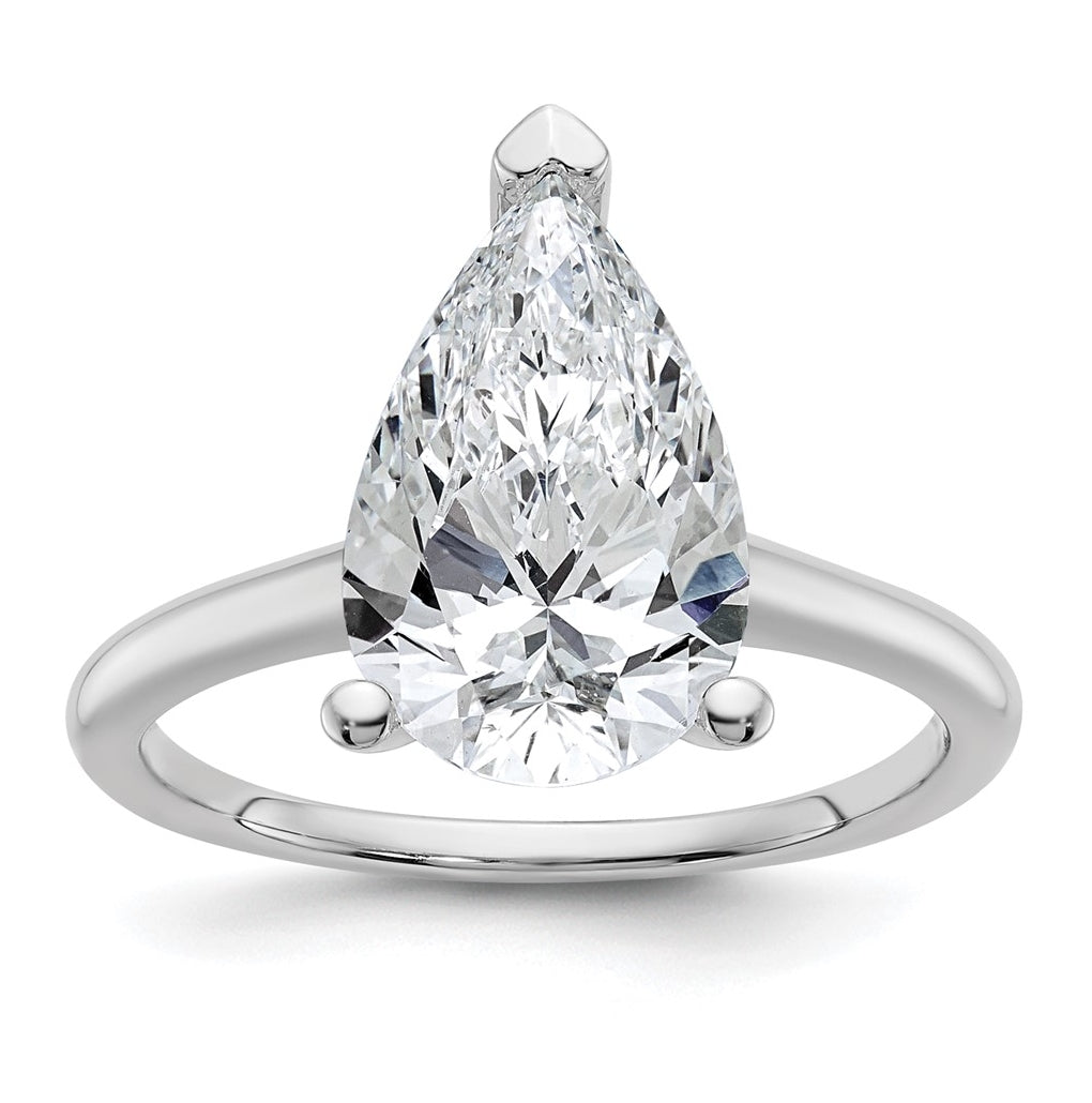 14K Two-Tone Or White Gold Certified Lab Grown Diamond VS+ F+ Pear Solitaire Complete Engagement Ring