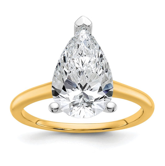 14K Two-Tone Or White Gold Certified Lab Grown Diamond VS+ F+ Pear Solitaire Complete Engagement Ring
