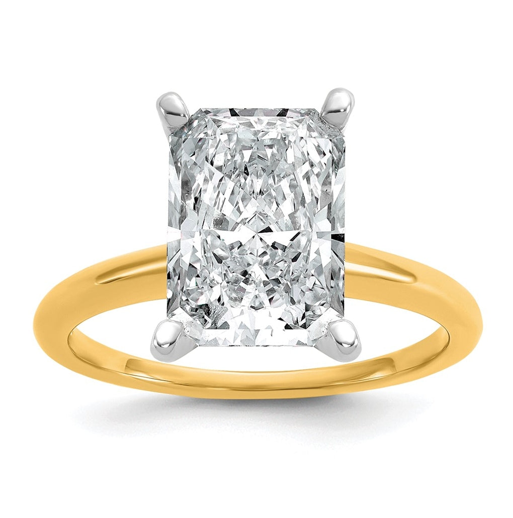 14K Two-Tone Or White Gold Certified Lab Grown Diamond VS+ F+ Radiant Solitaire Complete Engagement Ring