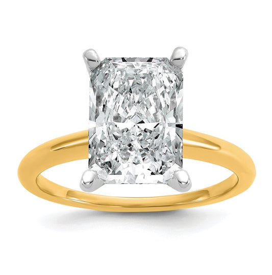 14K Two-Tone Or White Gold Certified Lab Grown Diamond VS+ F+ Radiant Solitaire Complete Engagement Ring