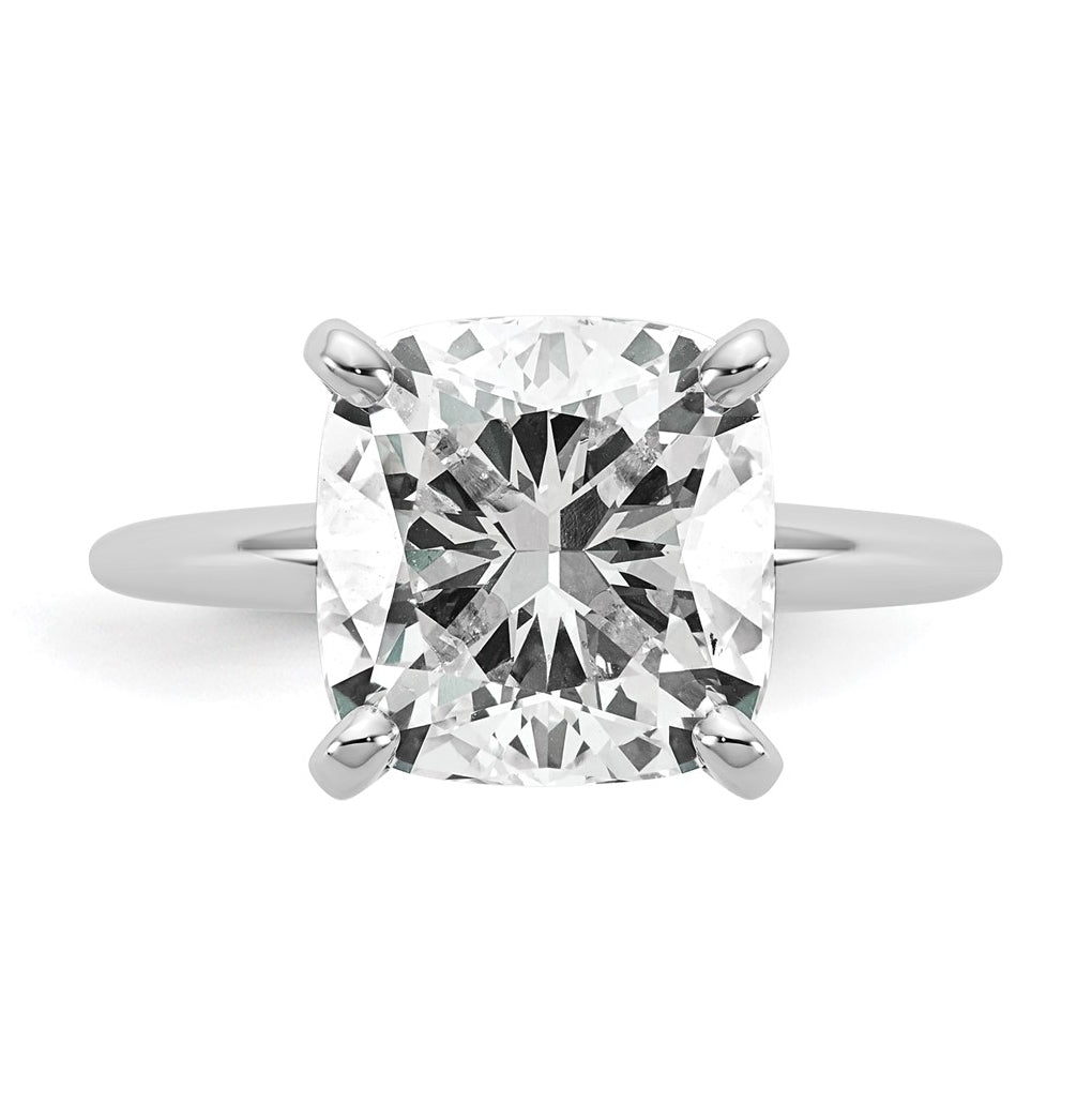 14K Two-Tone Or White Gold Certified Lab Grown Diamond VS+ F+ Cushion Complete Solitaire Engagement Ring