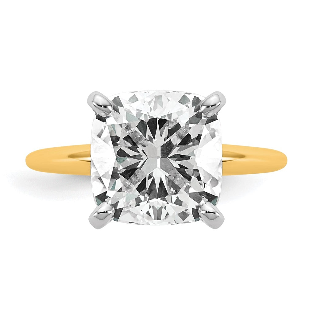 14K Two-Tone Or White Gold Certified Lab Grown Diamond VS+ F+ Cushion Complete Solitaire Engagement Ring