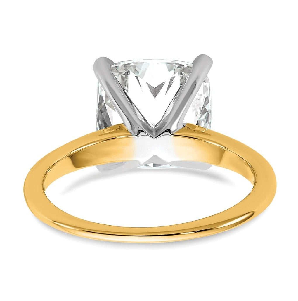 14K Two-Tone Or White Gold Certified Lab Grown Diamond VS+ F+ Cushion Complete Solitaire Engagement Ring