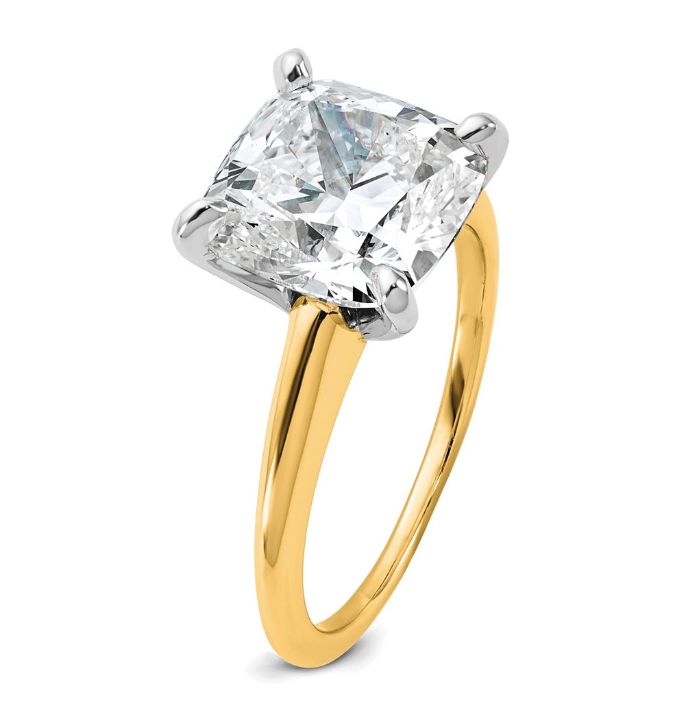 14K Two-Tone Or White Gold Certified Lab Grown Diamond VS+ F+ Cushion Complete Solitaire Engagement Ring