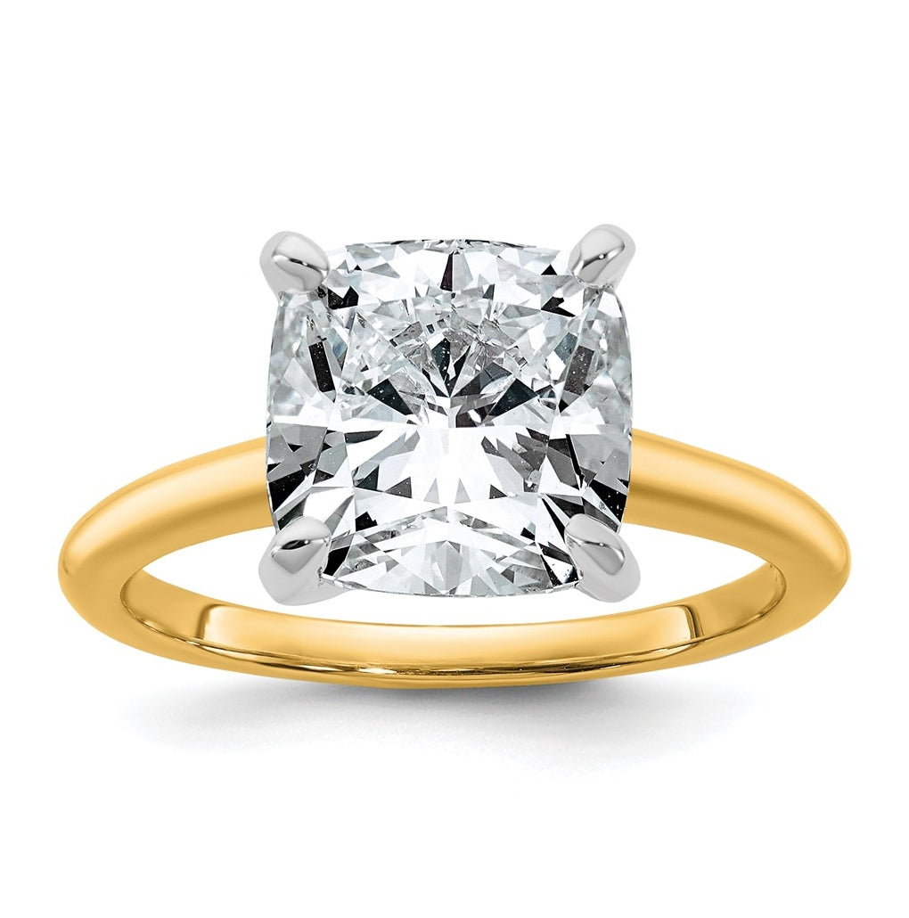 14K Two-Tone Or White Gold Certified Lab Grown Diamond VS+ F+ Cushion Complete Solitaire Engagement Ring