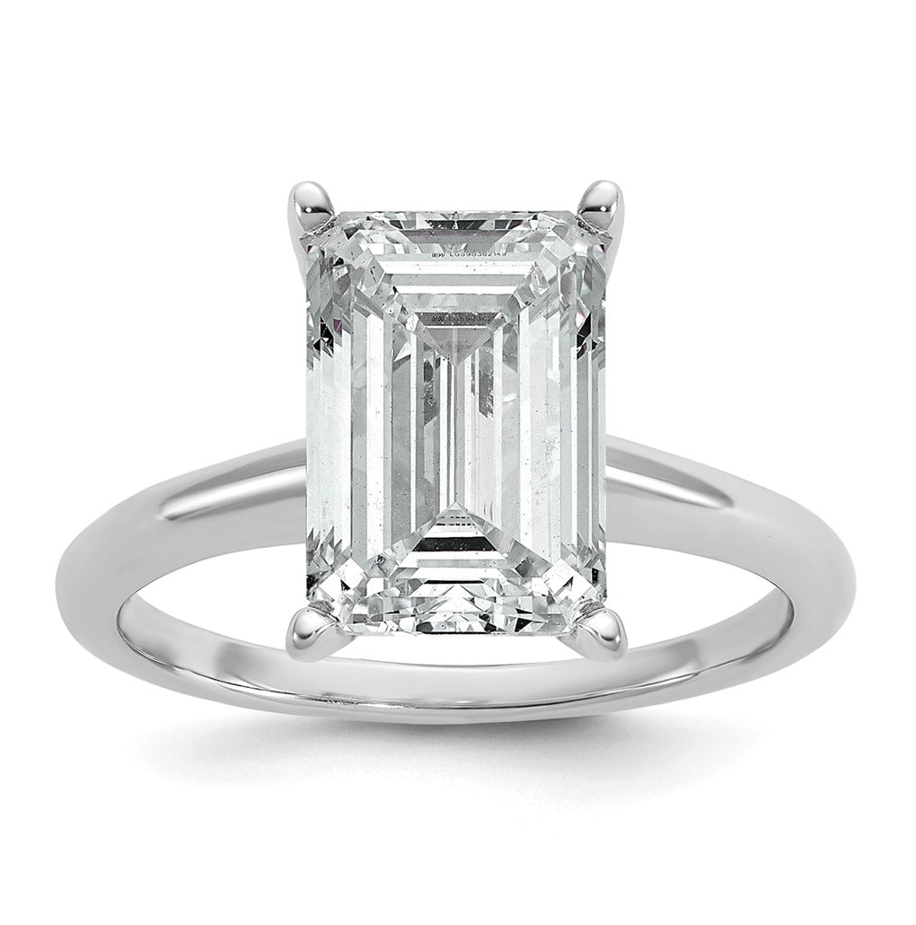 14K Two-Tone Or White Gold Certified Lab Grown Diamond VS+ F+ Emerald Solitaire Complete Engagement Ring