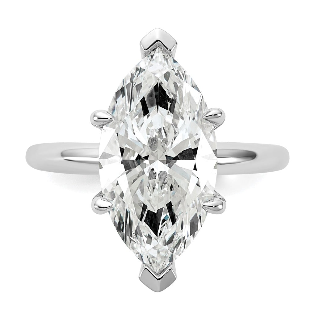 14K Two-Tone Or White Gold Certified Lab Grown Diamond VS/SI+ G+ Marquise Solitaire Complete Engagement Ring