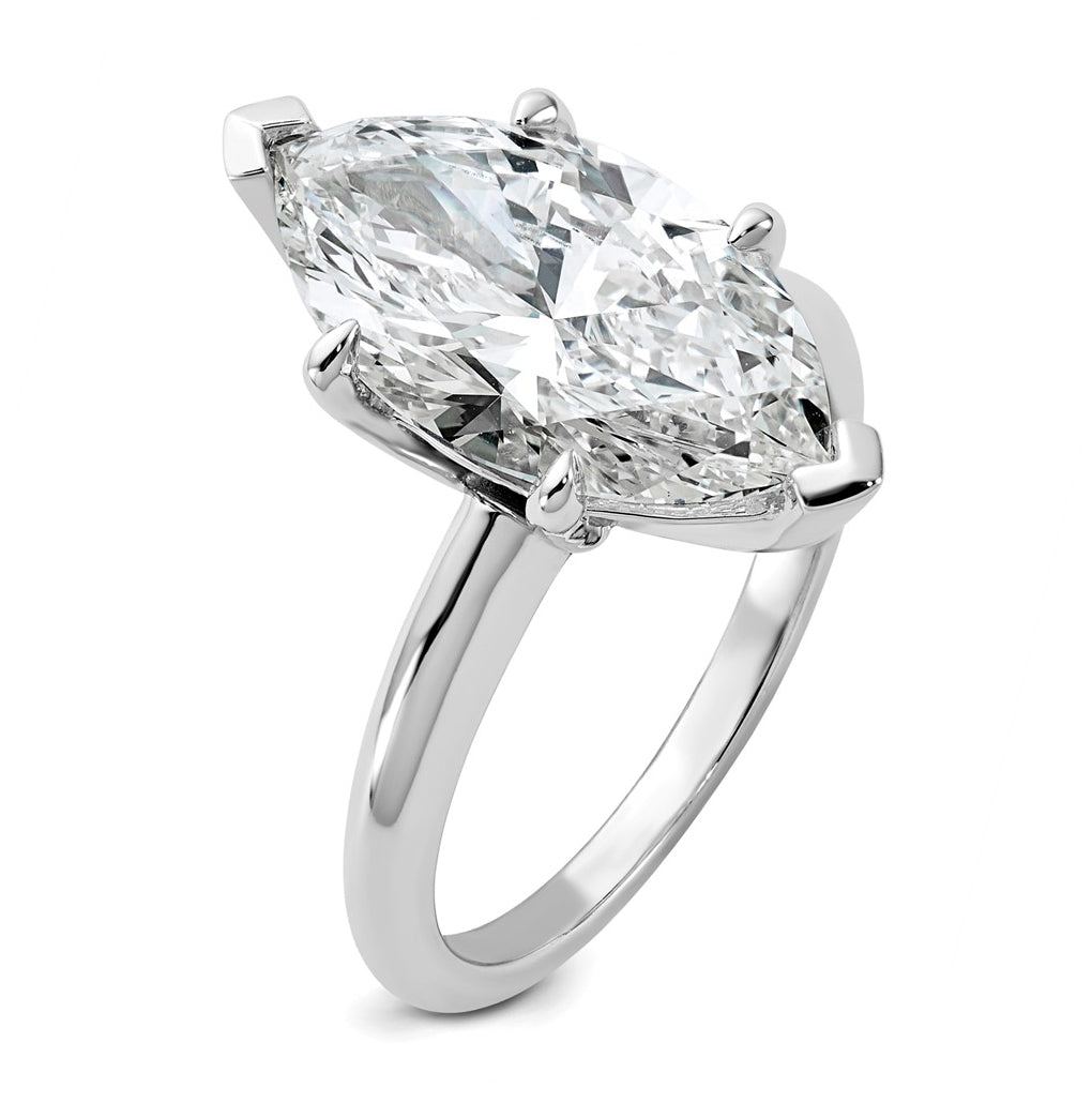 14K Two-Tone Or White Gold Certified Lab Grown Diamond VS+ F+ Marquise Solitaire Complete Engagement Ring