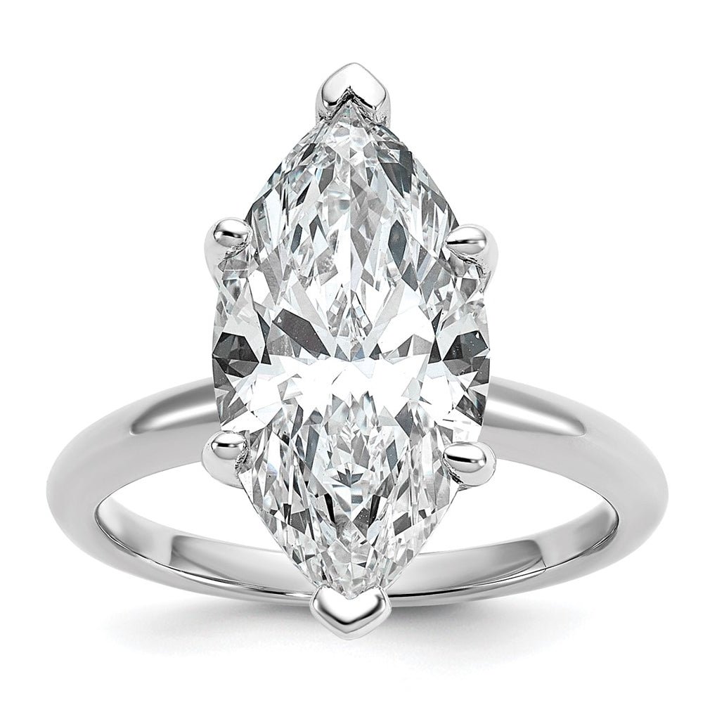 14K Two-Tone Or White Gold Certified Lab Grown Diamond VS+ F+ Marquise Solitaire Complete Engagement Ring