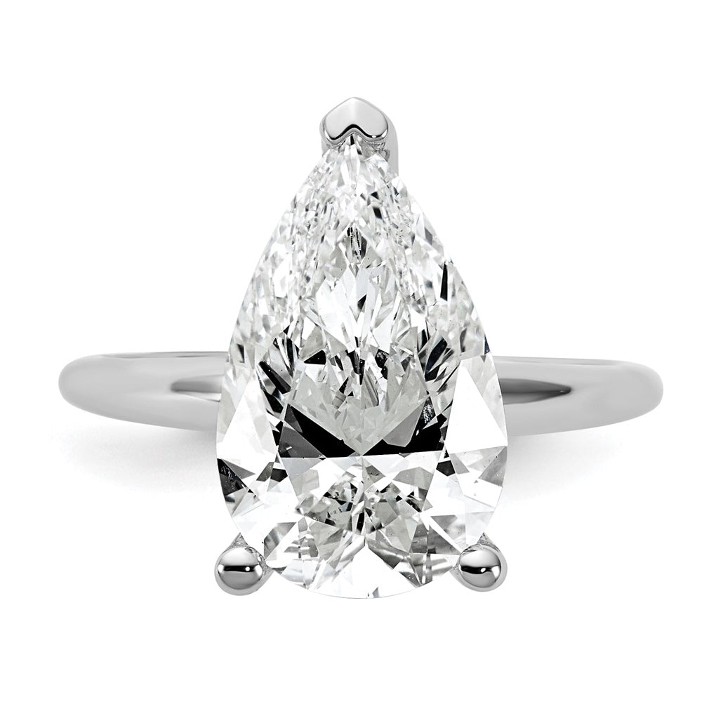 14K Two-Tone Or White Gold Certified Lab Grown Diamond VS/SI+ G+ Pear Solitaire Complete Engagement Ring