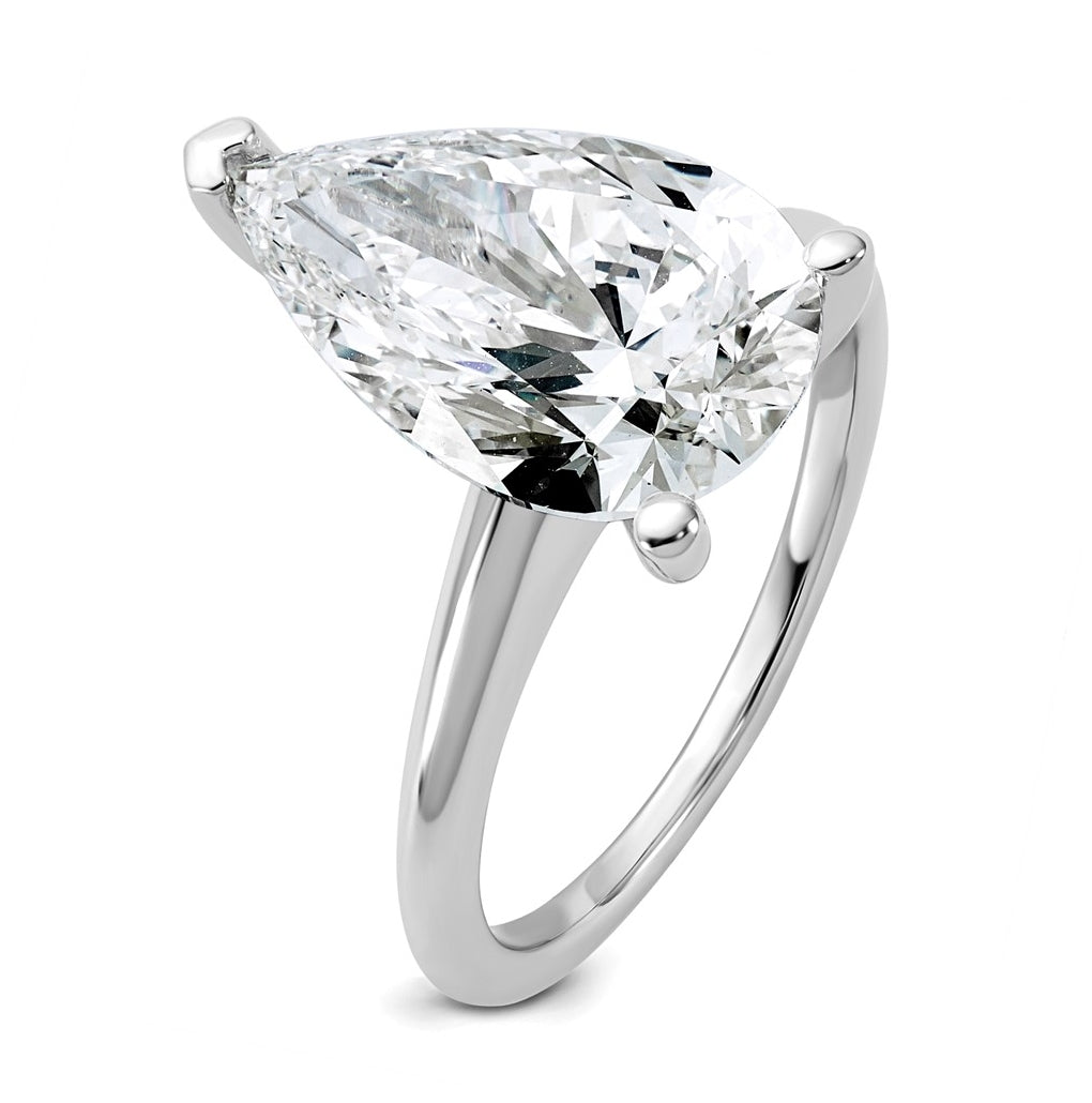 14K Two-Tone Or White Gold Certified Lab Grown Diamond VS+ F+ Pear Solitaire Complete Engagement Ring
