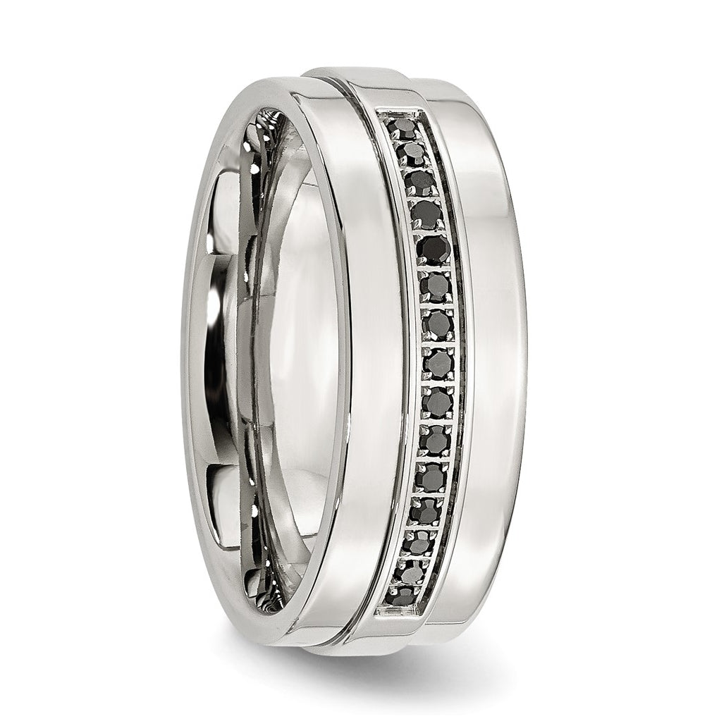 Stainless Steel Polished 1/6ct Black Diamond 8mm Flat Band – Elegant Jewelry Gift for Birthday, Anniversary, Engagement, Wedding