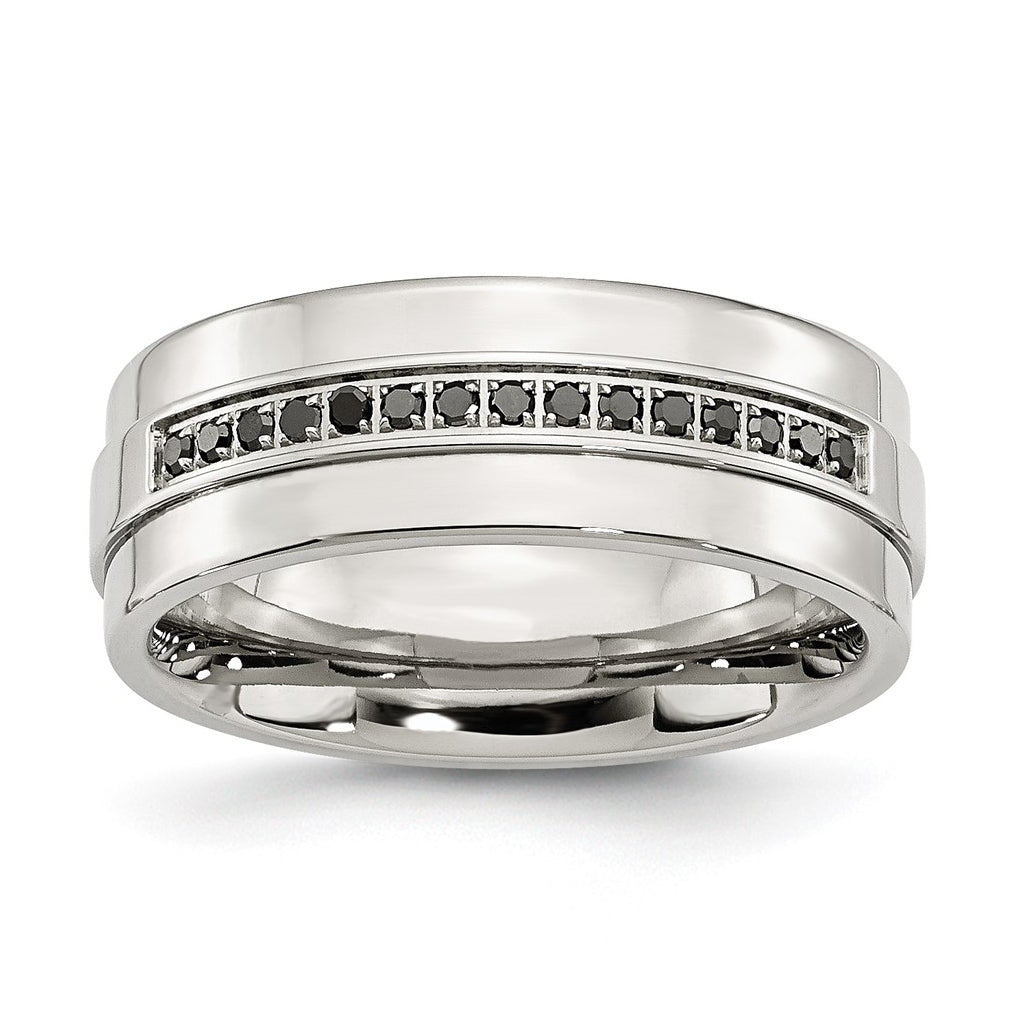Stainless Steel Polished 1/6ct Black Diamond 8mm Flat Band – Elegant Jewelry Gift for Birthday, Anniversary, Engagement, Wedding